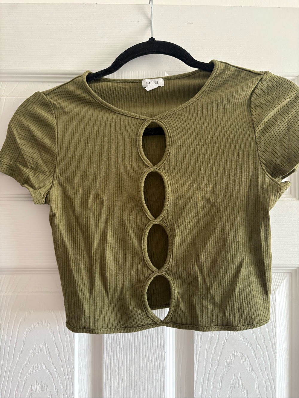 Olive Green Cutout Ribbed Crop Top garage